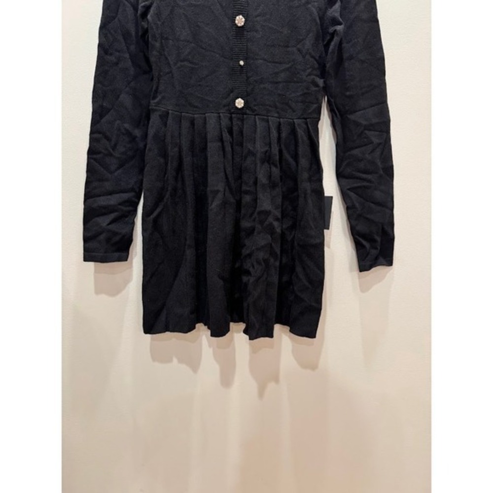 Lulus Black Ribbed Knit Button Front Pleated Skirt‎ Dress Size M - Picture 5 of 15